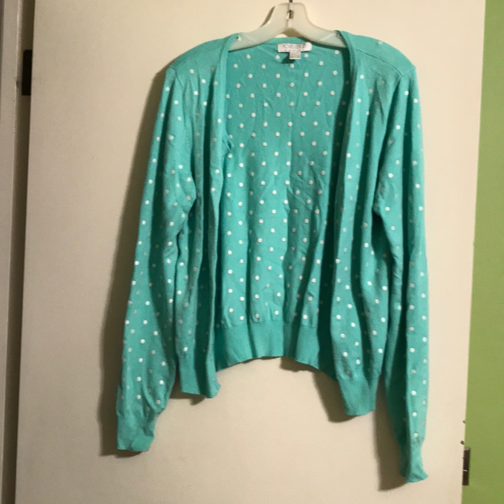 Teal with white polka dots cardigan